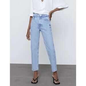 Zara Jeans Womens 6 Blue Denim Boyfriend High Rise Cotton